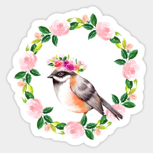 Charming Floral Chestnut-backed Chickadee T-Shirt Gift for Bird Lovers Sticker